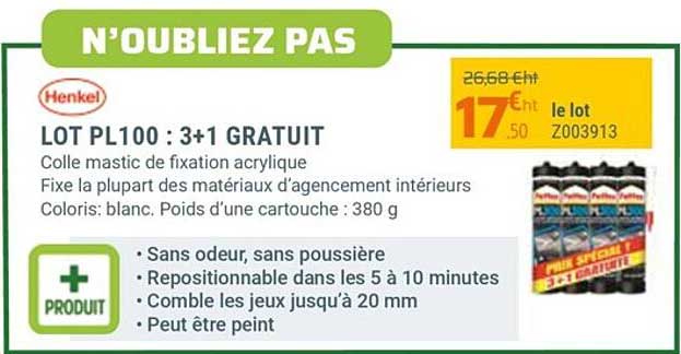lot pl100 : 3+1 gratuit henkel