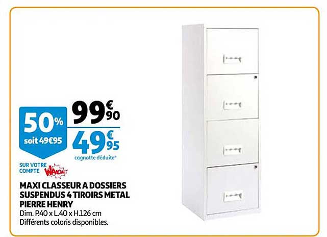 Maxi Classeur à Dossiers Suspendus 4 Tiroirs Métal Pierre Henry