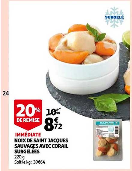 noix de saint jacques sauvages avec corail surgelées