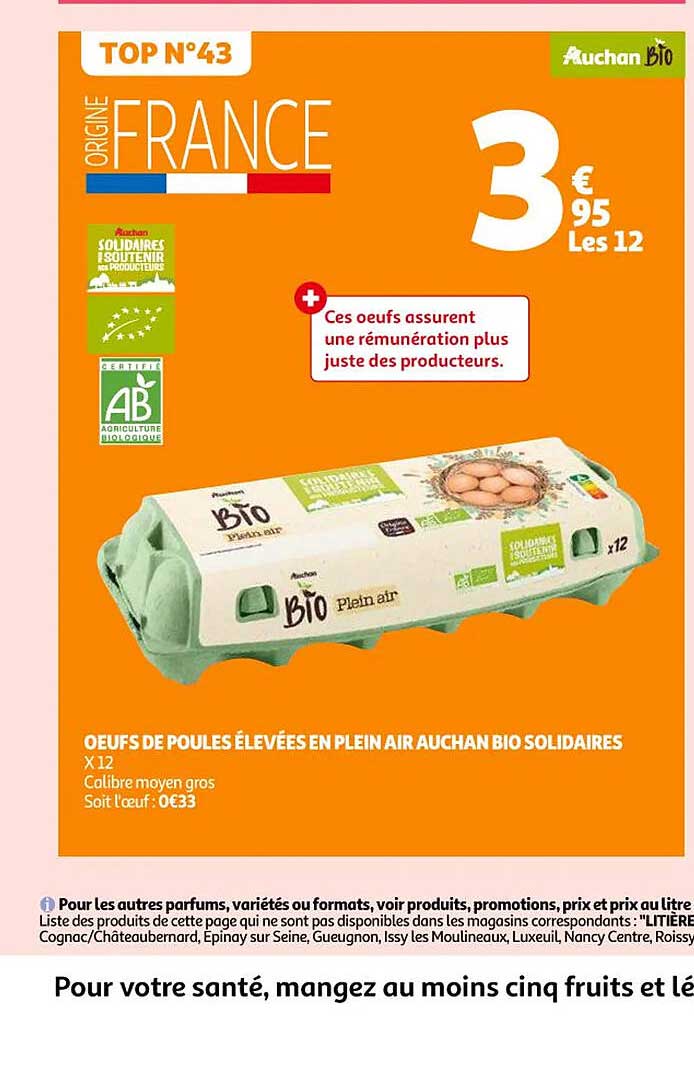oeufs de poules élevées en plein air auchan bio solidaires