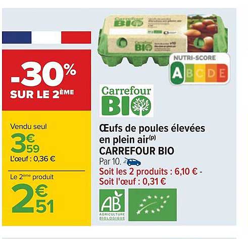 oeufs de poules élevées en plein air carrefour bio