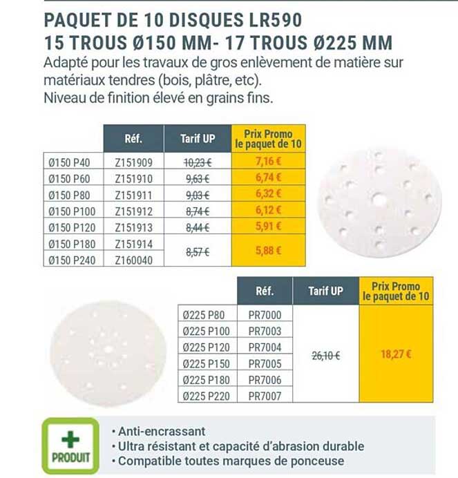 paquet de 10 disques lr590 15 trous ø 150 mm-17 trous ø 225 mm