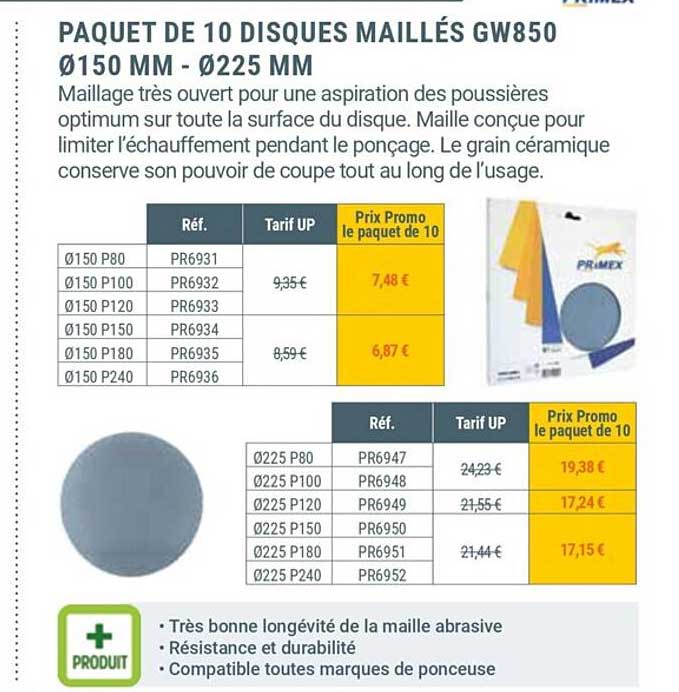 paquet de 10 disques maillés gw850 ø 150 mm - ø 225 mm