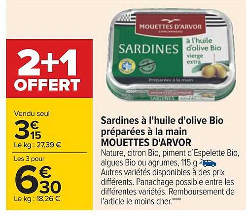 sardines à l'huile d'olive bio préparées à la main mouettes d'arvor