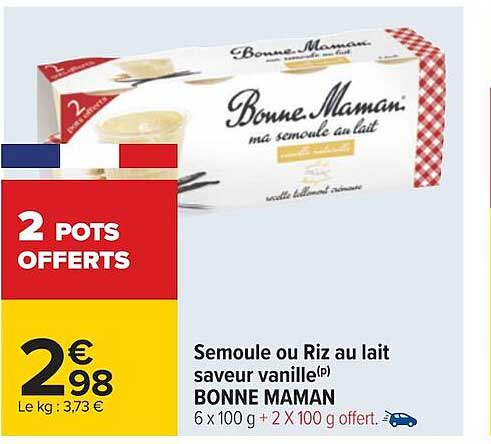semoule ou riz au lait saveur vanille bonne maman