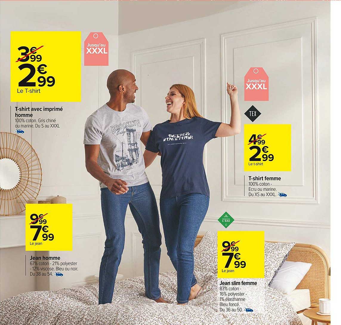 t-shirt avec imprimé homme, jean homme, jean slim femme, t-shirt femme