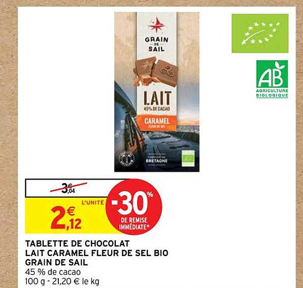 tablette de chocolat lait caramel fleur de sel bio grain de sail