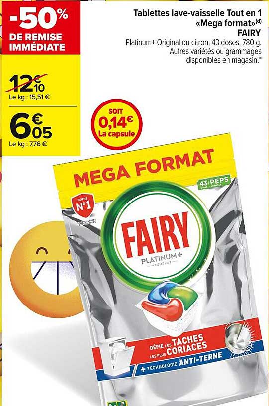 tablettes lave-vaisselle tout en 1 «méga format» fairy