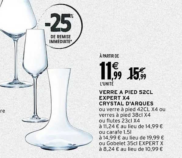 verre à pied 52 cl expert x4 crystal d'arques