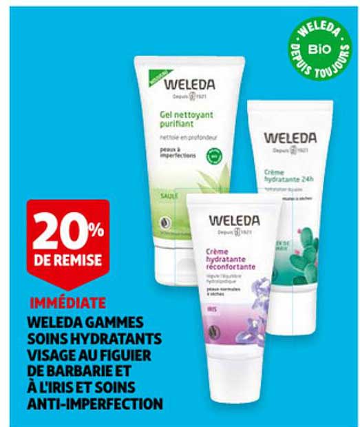 weleda gammes soins hydratants visage au figuier de barbarie et à l'iris et soins anti-imperfection