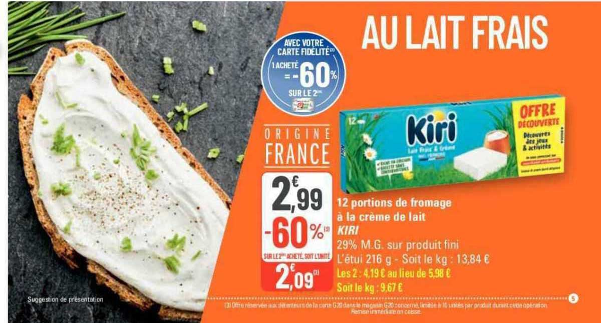 12 Portions De Fromage à La Crème De Lait Kiri
