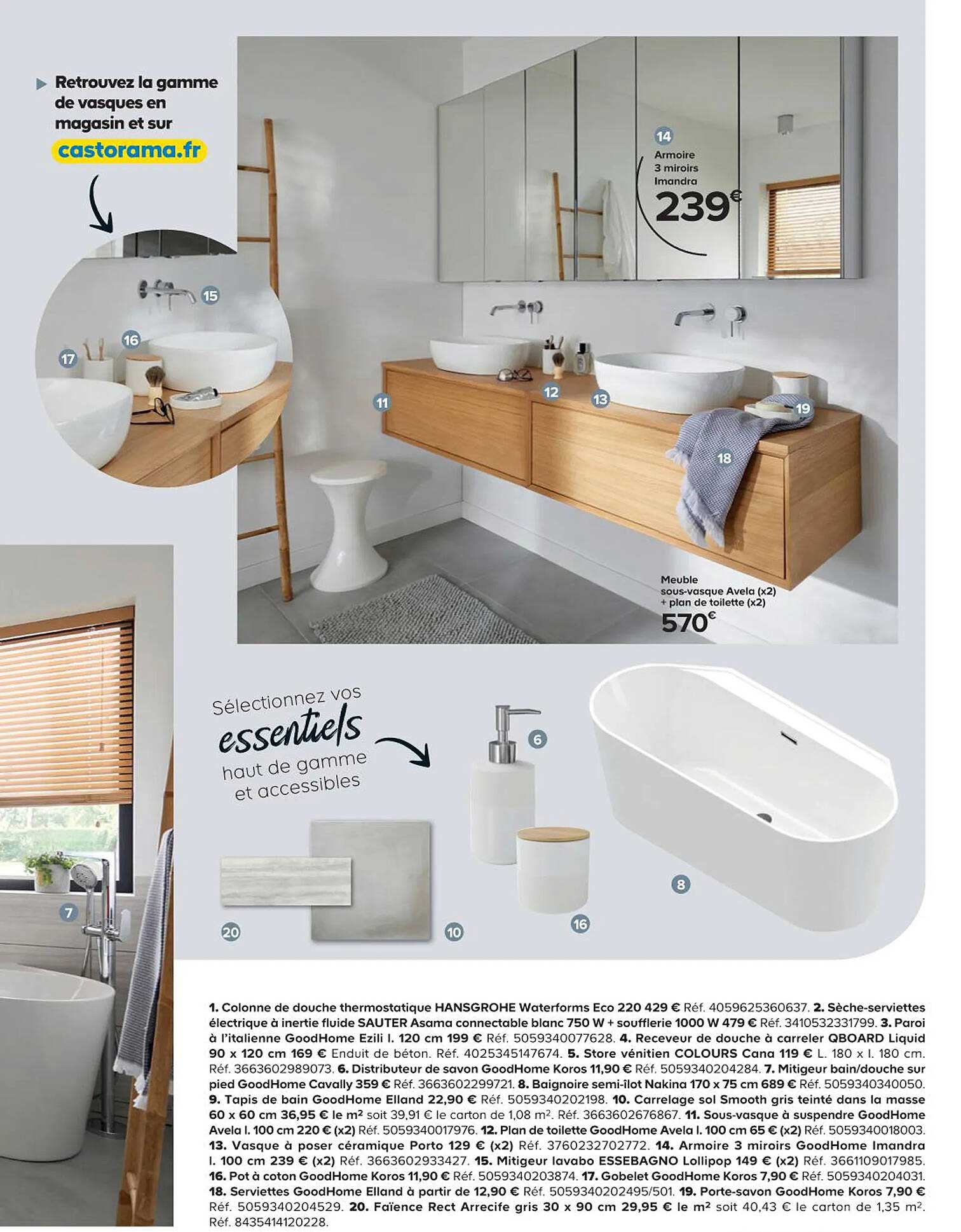 armoire 3 miroirs imandra, meuble sous-vasque avela (x2) + plan de toilette (x2)