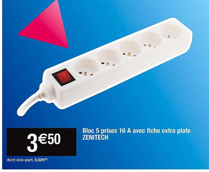 bloc 5 prises 16A avec fiche extra plate zenitech