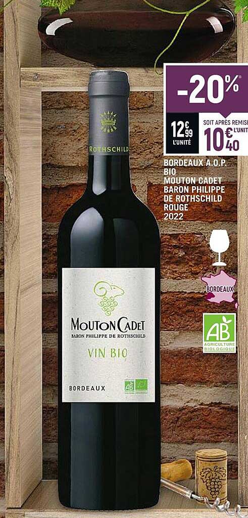 bordeaux a.o.p. bio mouton cadet baron philippe de rothschild rouge 2022