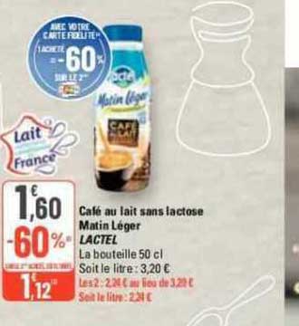 Café Au Lait Sans Lactose Matin Léger Lactel