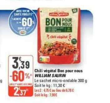 chili végétal bon pour nous william saurin