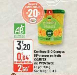 confiture bio oranges 65% teneur en fruits comtes de provence