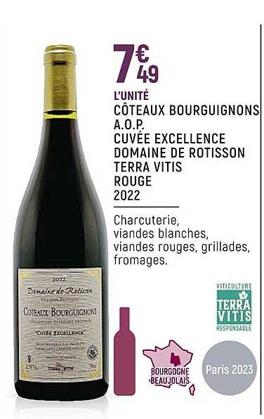 côteaux bourguignons a.o.p. cuvée excellence domaine de rotisson terra vitis rouge 2022