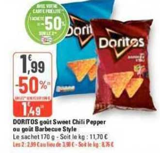 doritos goût sweet chili pepper ou goût barbecue style
