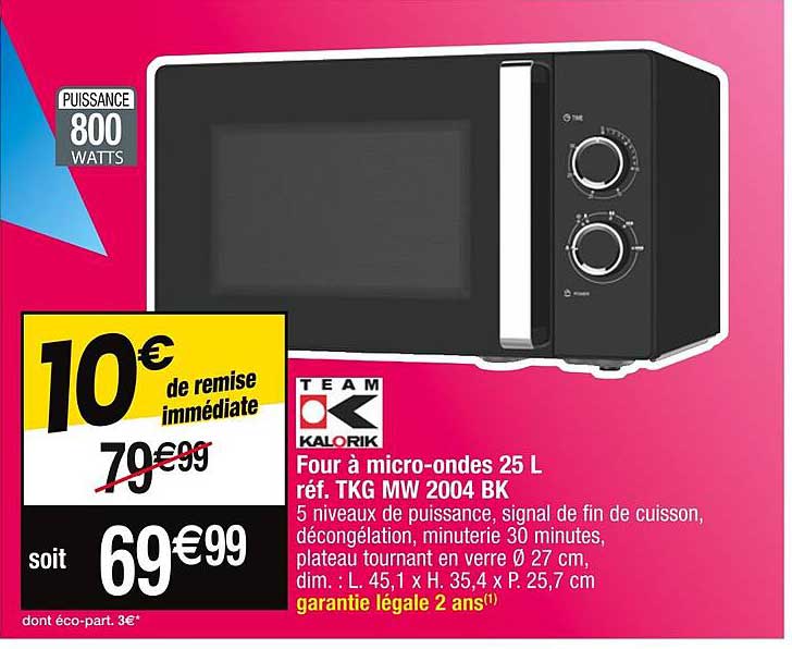 four à micro-ondes 25l team kalorik