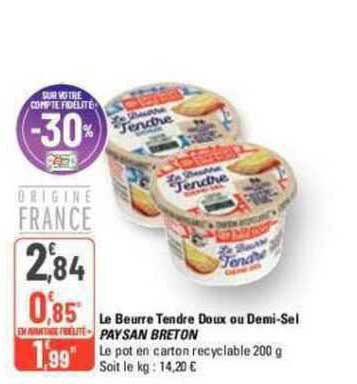 le beurre tendre doux ou demi-sel paysan breton
