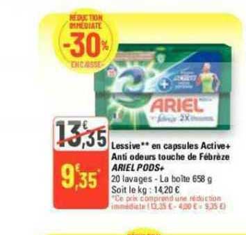lessive en capsules active+ anti odeurs touche de fébrèze ariel pods+