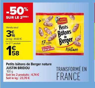 petits bâtons de berger nature justin bridou
