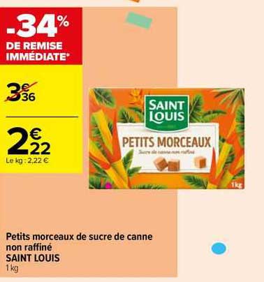 petits morceaux de sucre de canne non raffiné saint louis