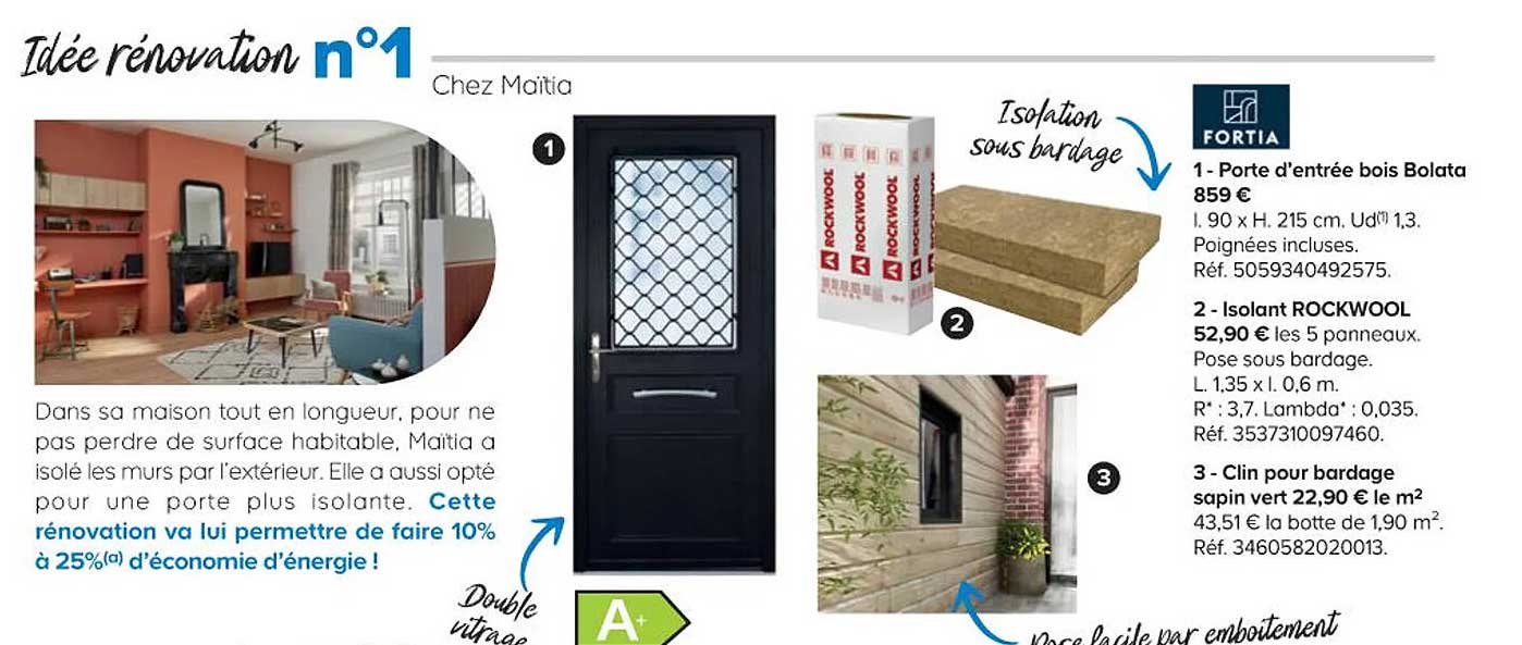Porte D'entrée Bois Bolata, Isolant Rockwool, Clin Pour Bardage Sapin Vert