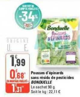 pousses d'épinards sans résidu de pesticides bonduelle