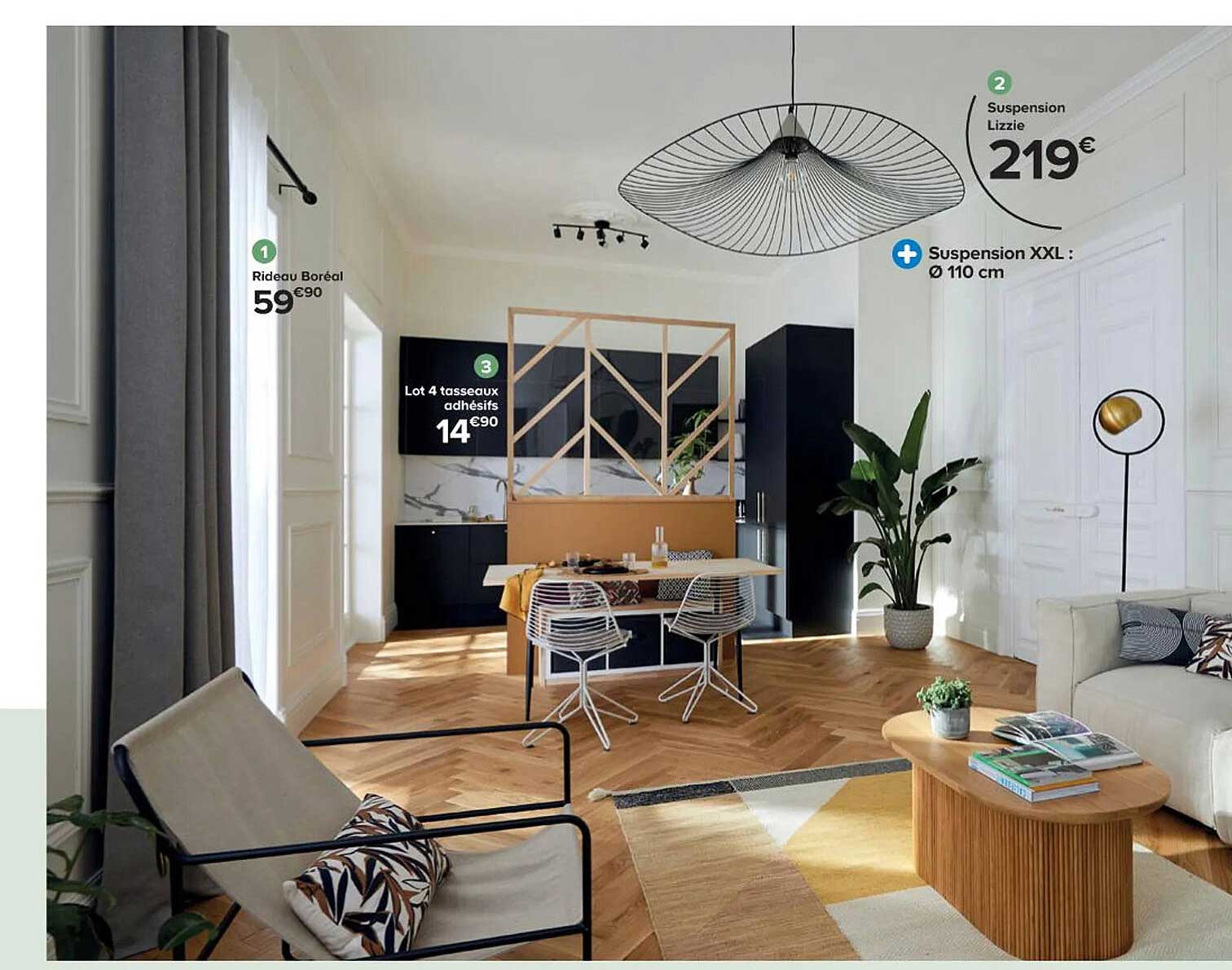 rideau boréal, suspension lizzie, lot 4 tasseaux adhésifs