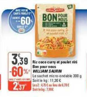 riz coco curry et poulet rôti bon pour nous william saurin