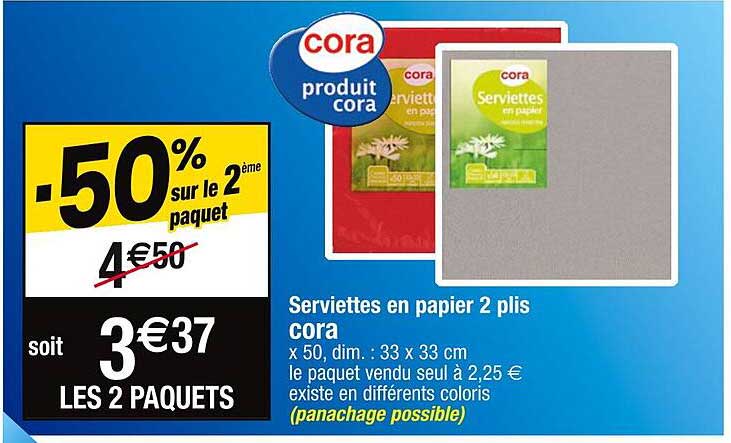 serviettes en papier 2 plis cora