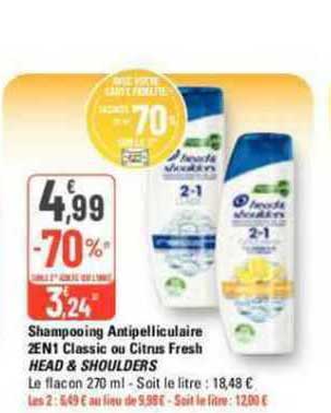 shampooing antipelliculaire 2 en 1 classic ou citrus fresh head & shoulders