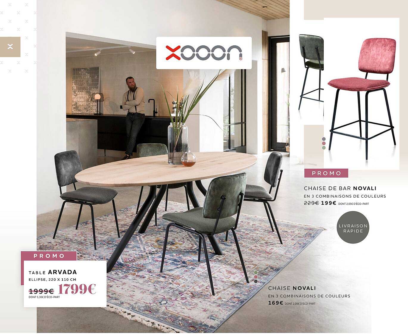 Table Arvada, Chaise Novali, Chaise De Bar Novali