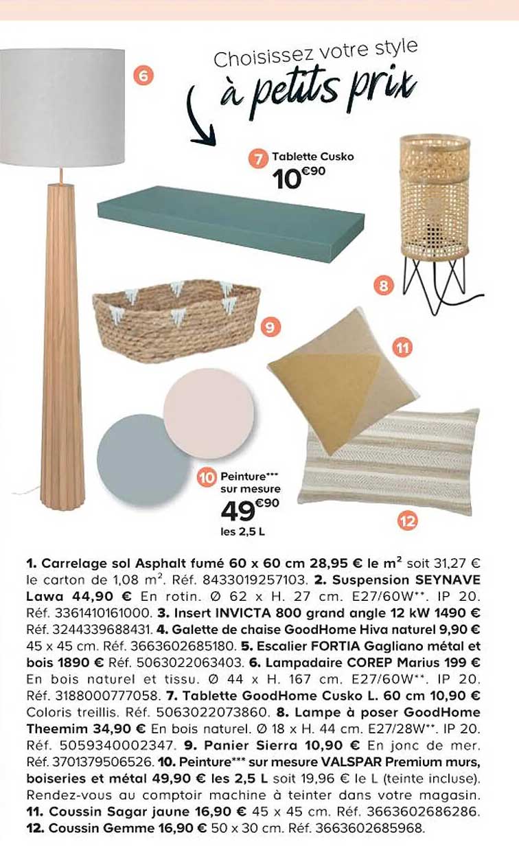 tablette cusko, peinture sur mesure, carrelage sol asphalt fumé 60 x 60 cm, suspension seynave lawa, insert invicta 800 grand angle 12 kw, gallette de chaise goodHome hiva naturel, escalier fortia