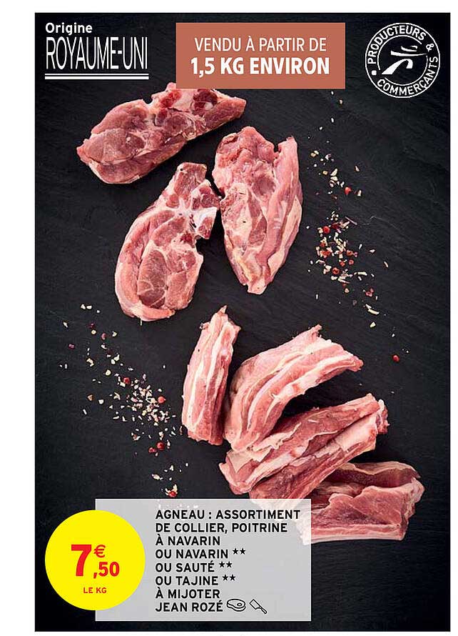 agneau : assortiment de collier, poitrine à navarin ou navarin ou sauté ou tajine à mijoter  jean rozé