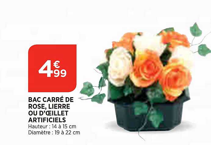 bac carré de rose, lierre ou d'oeillet artificiels