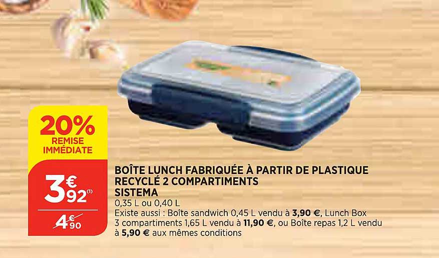 boîte lunch fabriquée à partir de plastique recyclé 2 compartiments sistema
