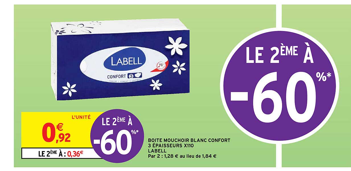 boite mouchoir blanc confort 3 épaisseurs x110 labell