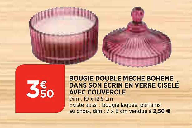 bougie double mèche bohème dans on écrin en verre ciselé avec couvercle