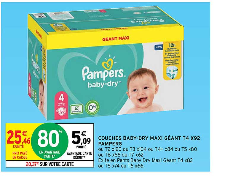 couches baby-dry maxi géant t4 pampers