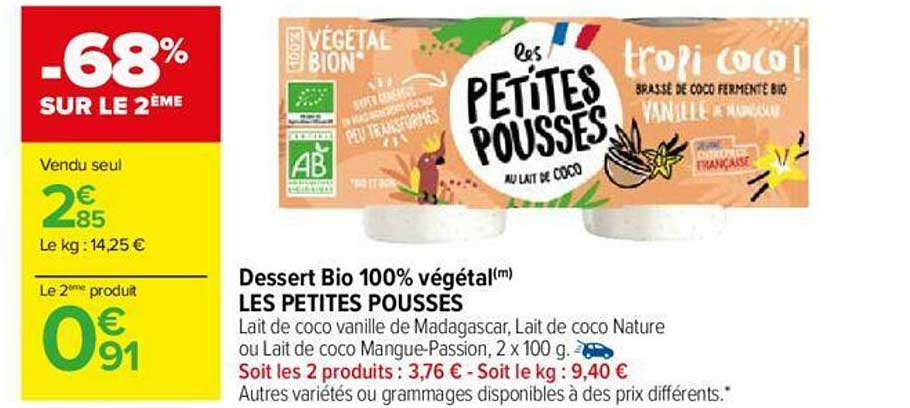 dessert bio 100% végétal les petites pousses