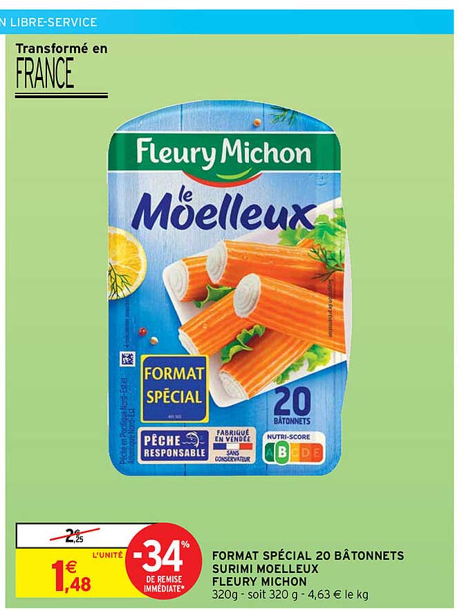 format spécial 20 bâtonnets surimi moelleux fleury michon