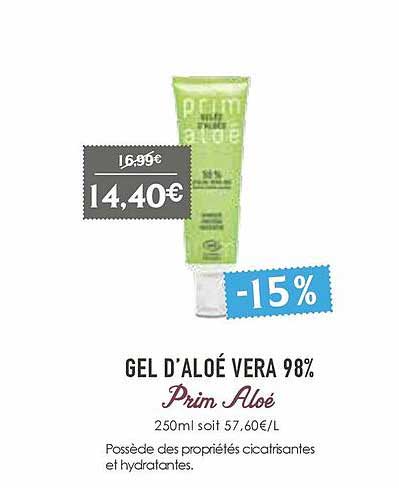 gel d'aloé vera 98% prim aloé