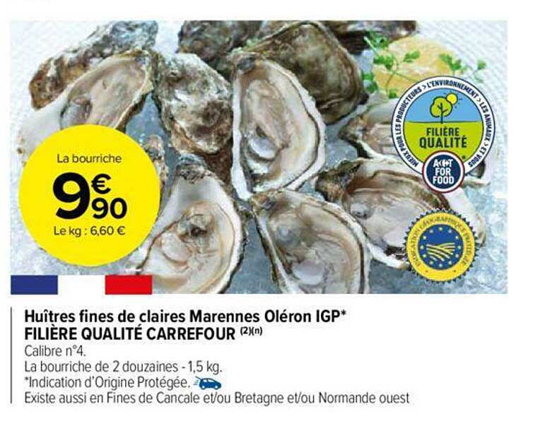 Huîtres Fines De Claires Marennes Oléron Igp Filière Qualité Carrefour