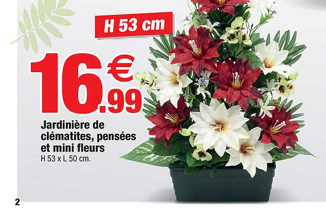 jardinière de clématites, pensées et mini fleurs