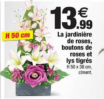 la jardinière de roses, boutons de roses et lys tigrés