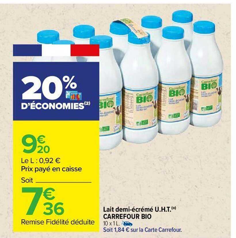 lait demi-écrémé uhd carrefour bio