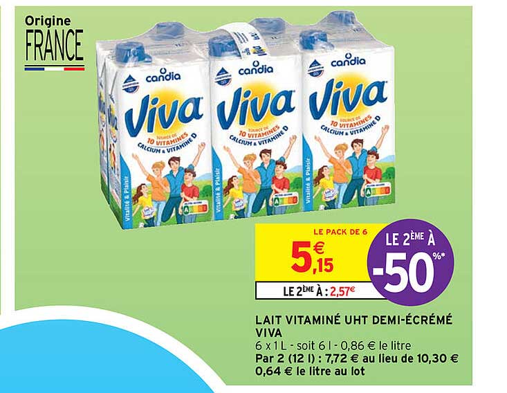 lait vitaminé uht demi-écrémé viva
